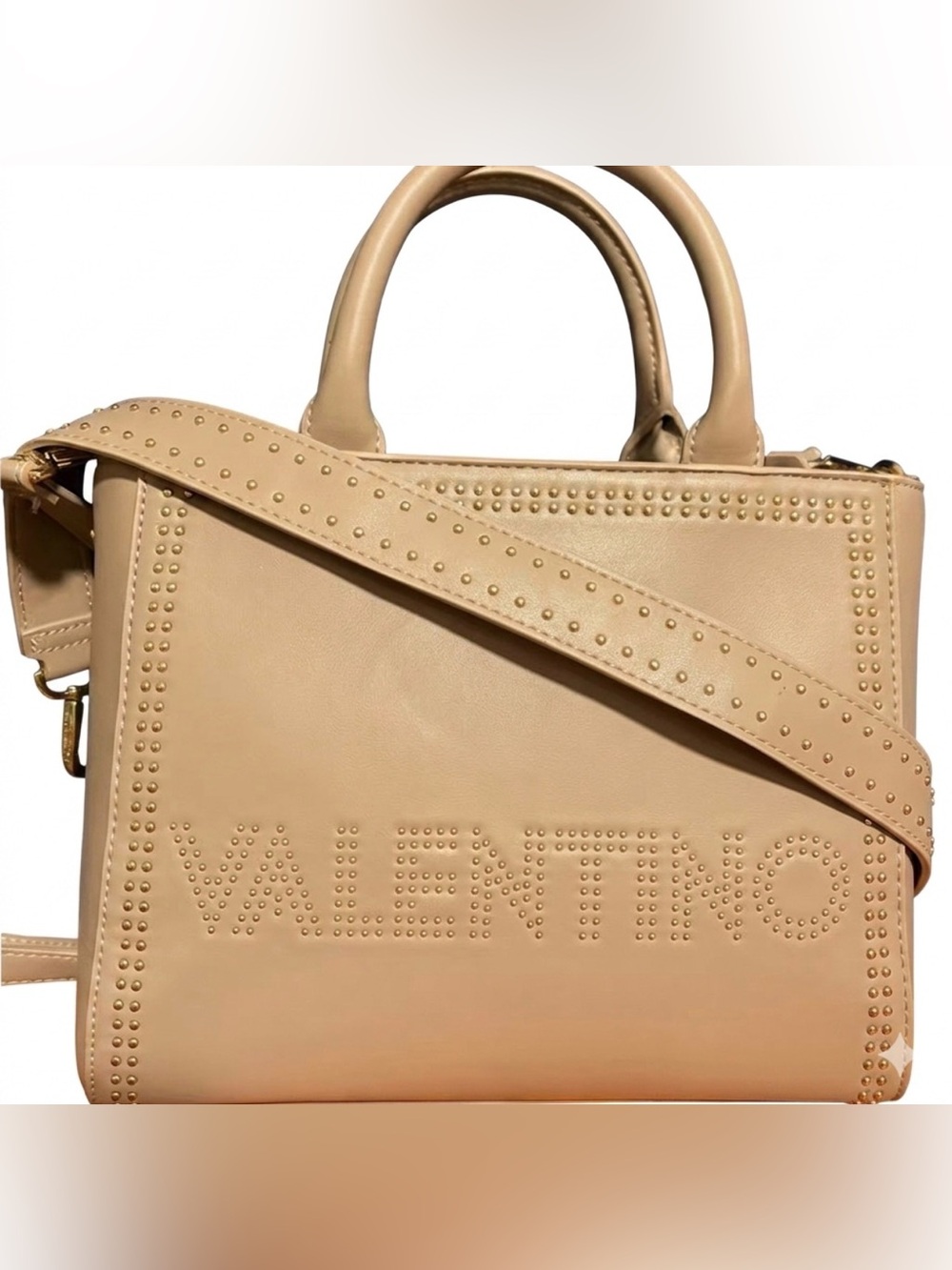 BNWOT Mario Valentino Taupe Small Studded Crossbody Satchel Tote